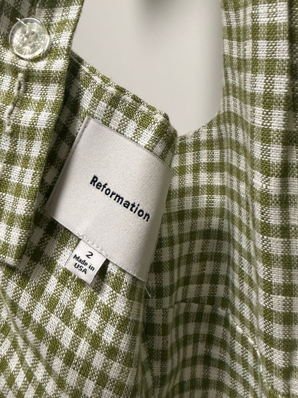 Reformation Daria Linen Dress in Avocado Check - Picture 6 of 7
